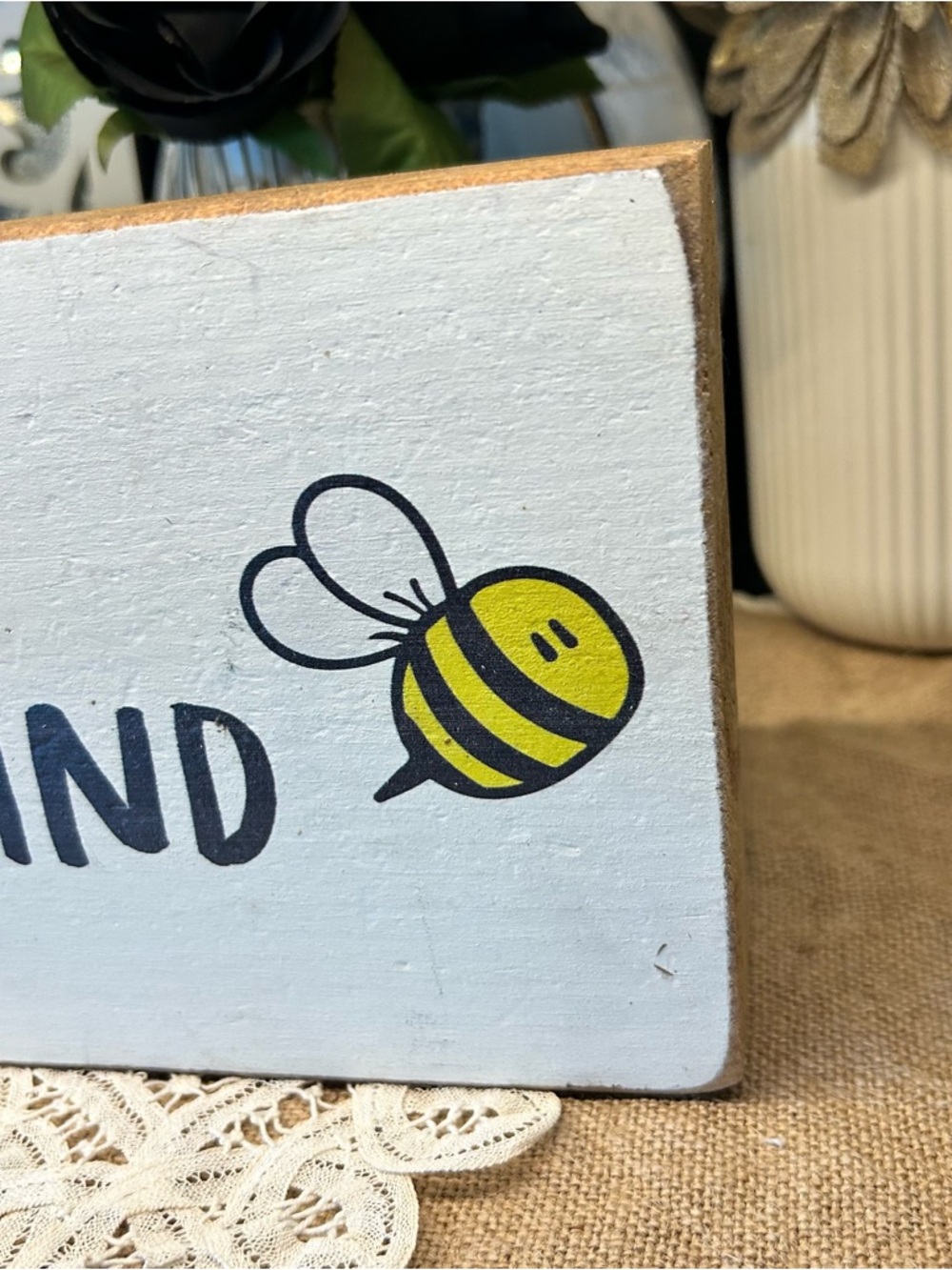 Rustic Bee Kind Wooden Block Sign - Farmhouse Tiered Tray Decor - Bumblebee Art - Picture 6 of 14